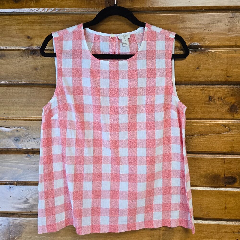J. Crew Factory Linen Blend Gingham Sleeveless Top Coral Size 8